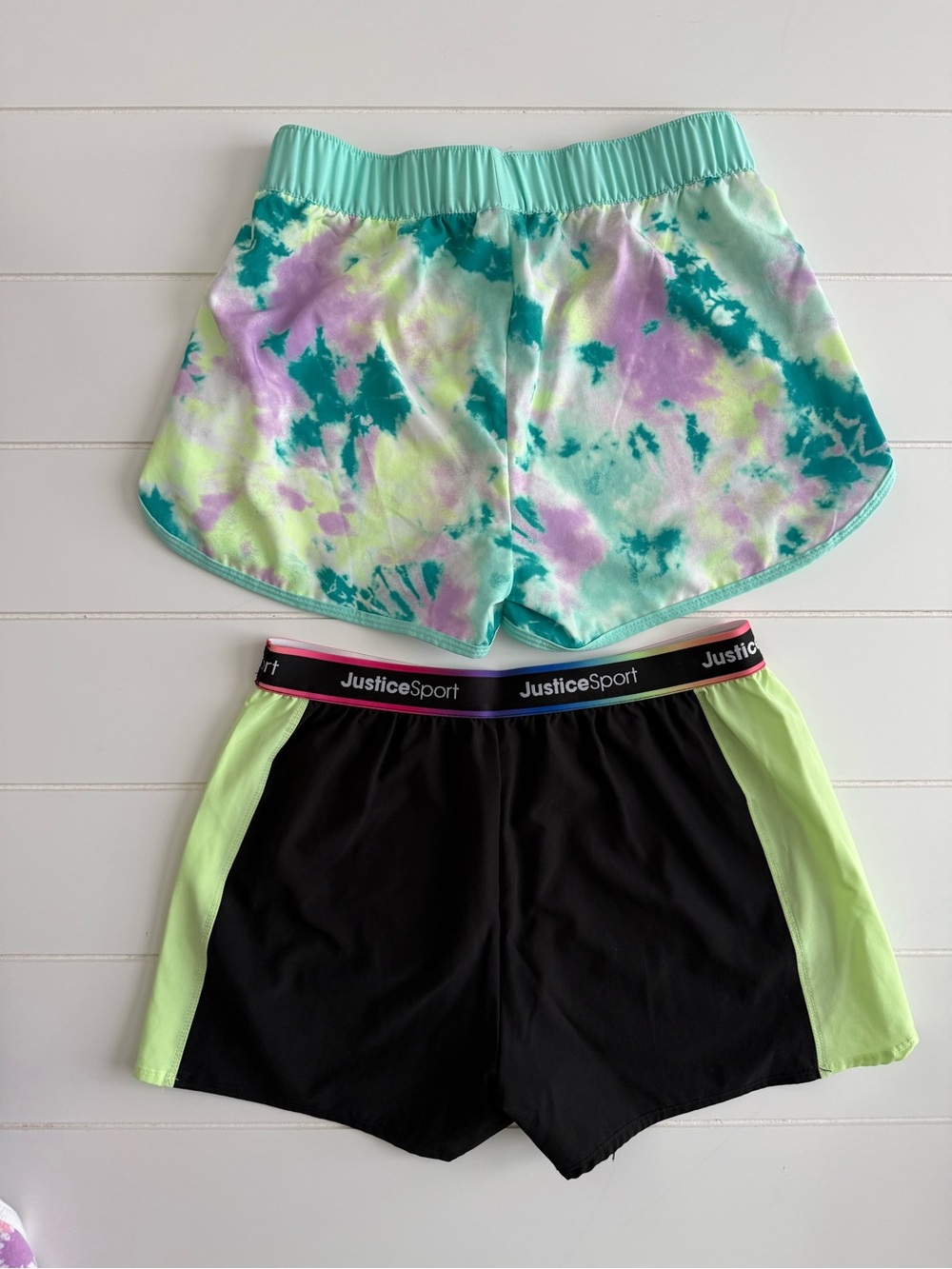Justice Girls' Black and Mint Athletic Shorts Duo
